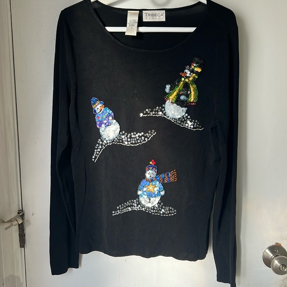 Tribeca Studios Christmas sweater w snowmen - Picture 1 of 6